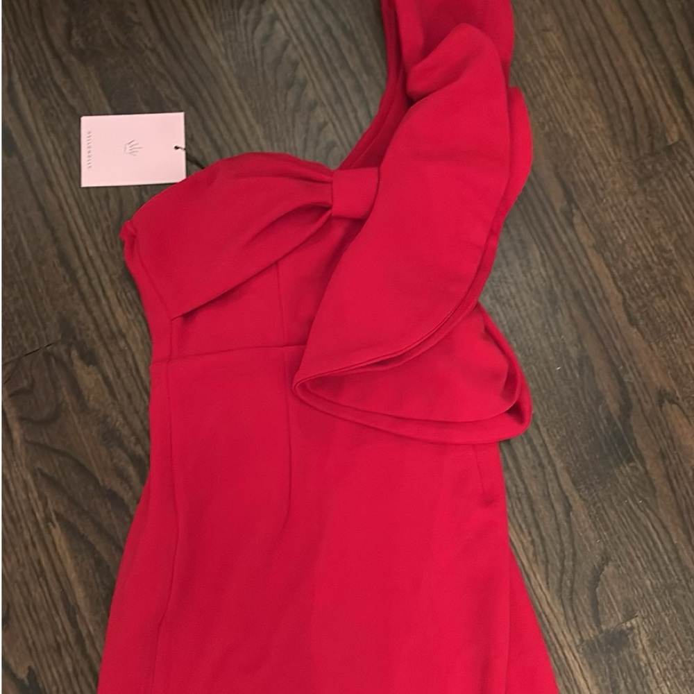 New Hello Molly red  bow dress one shoulder Elegant Red Ruffle Dress xs - Picture 2 of 2